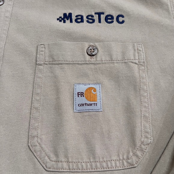 Carhartt Flame Resistant FR MasTec Work Shirt Long Sleeve Tan‎ Mens - Picture 6 of 16